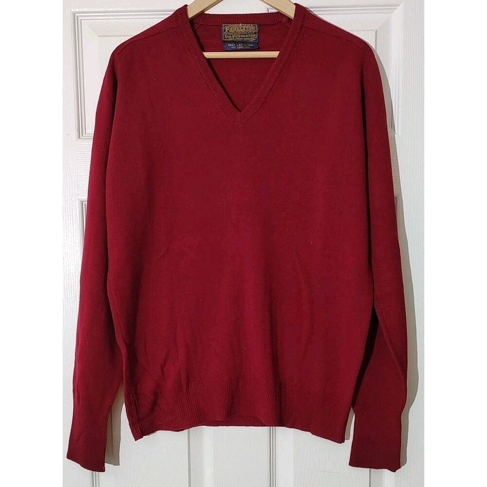 Men's Pendleton Long Sleeve Maroon V Neck 100% Cashmere - XL